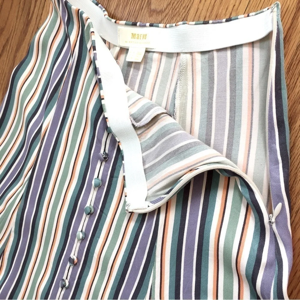 Anthropologie Maeve Silky Freya striped Freya Button lagenlook Midi Skirt 0/W26